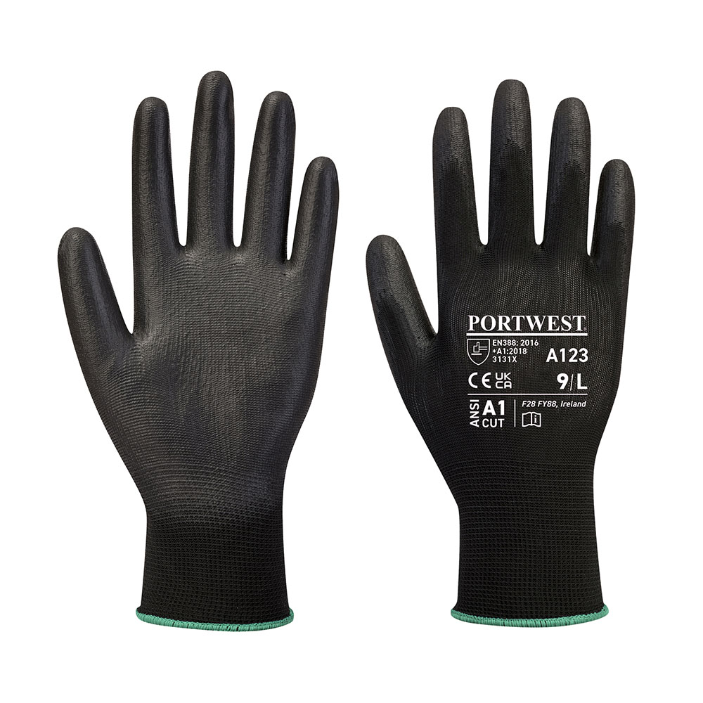 PU-dyppet handske, Latexfri - Hel kasse (144 par) Sort
