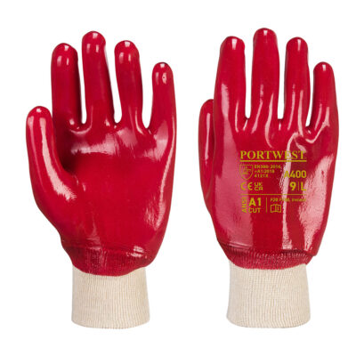 PVC handske m/ribkant - Rød