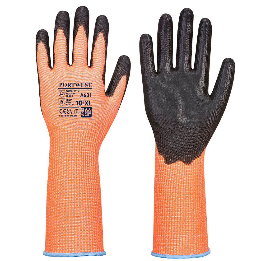 Vis-Tex skærehandske m/lang manchet - Orange/Sort