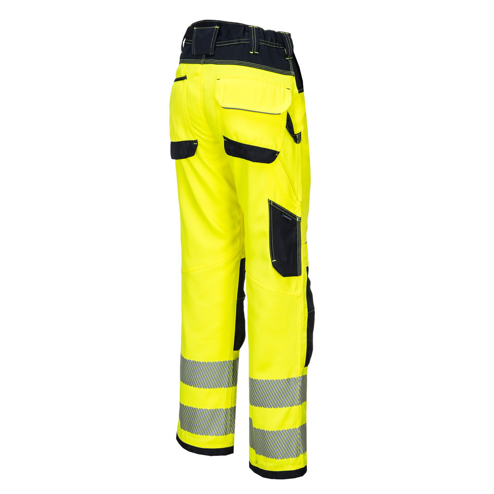 PW3 Hi-Vis letvægts stretch arbejdsbukser - Gul/Sort - Billede 3