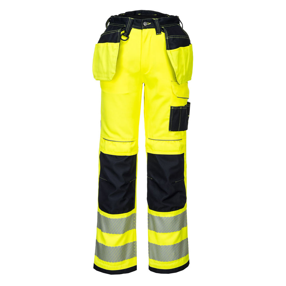 PW3 Hi-Vis stretch arbejdsbukser med hængelommer - Gul/Sort