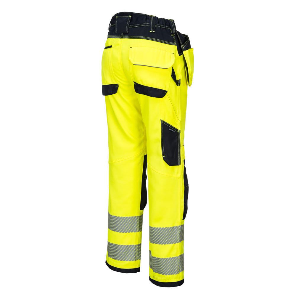 PW3 Hi-Vis stretch arbejdsbukser med hængelommer - Gul/Sort - Billede 3