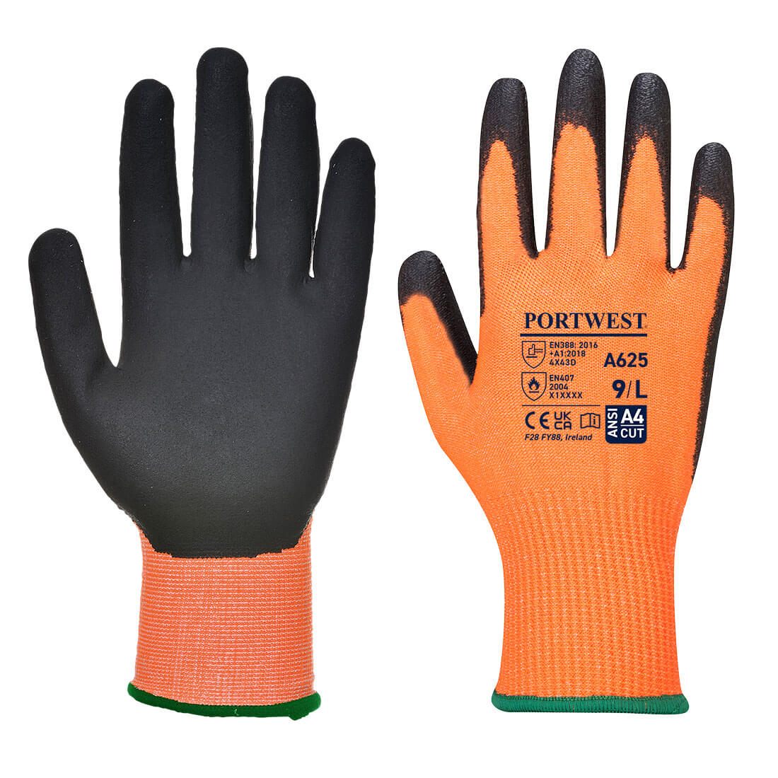 Vis-Tex PU skærefast handske - Orange/Sort