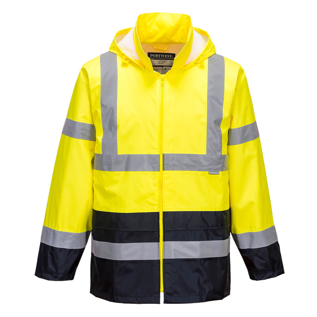 Hi-Vis Klassisk kontrast regnjakke - Gul/Marine