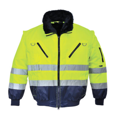 Hi-Vis 3 i 1 pilotjakke  - Gul/Marine