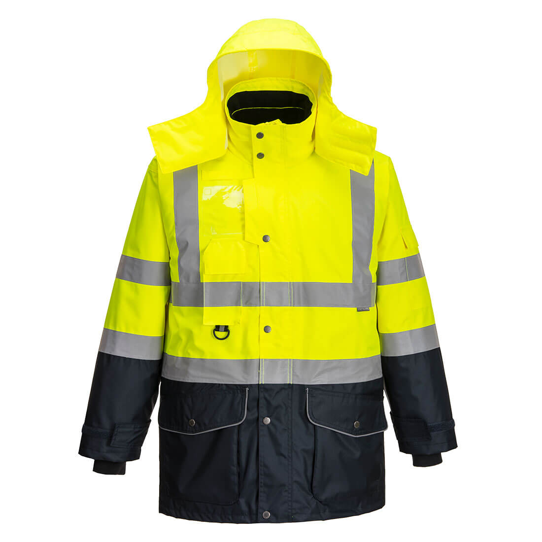 Hi-Vis 7-i-1 2-farvet trafikjakke - Gul/Marine