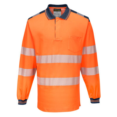 PW3 Hi-Vis langærmet polo - Orange/Marine