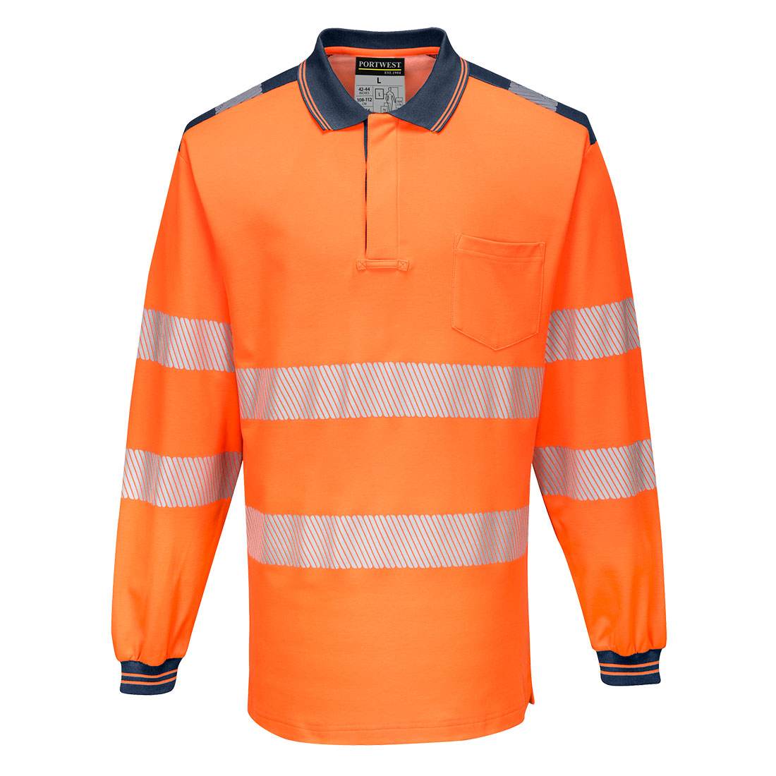 PW3 Hi-Vis langærmet polo - Orange/Marine