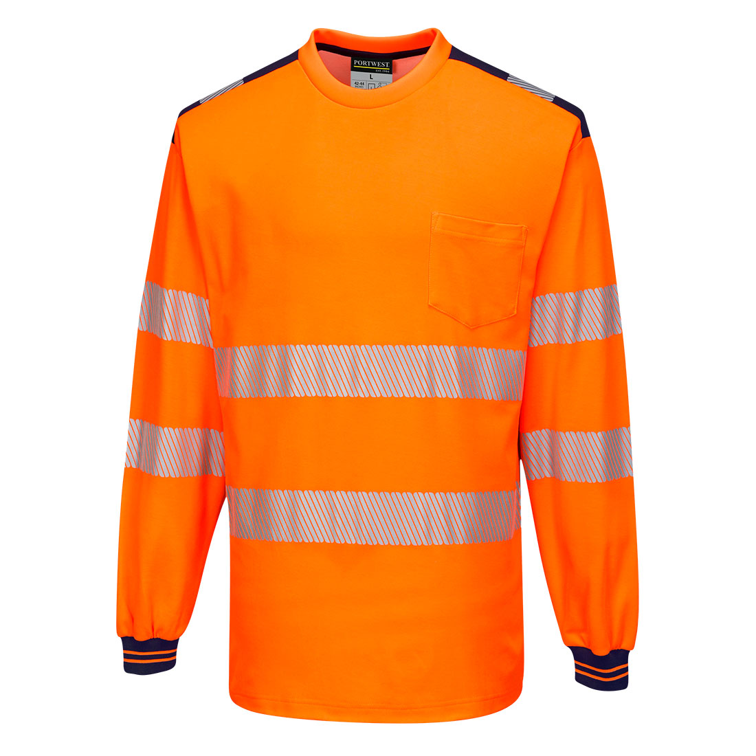 PW3 Hi-Vis Langærmet t-shirt - Orange/Marine