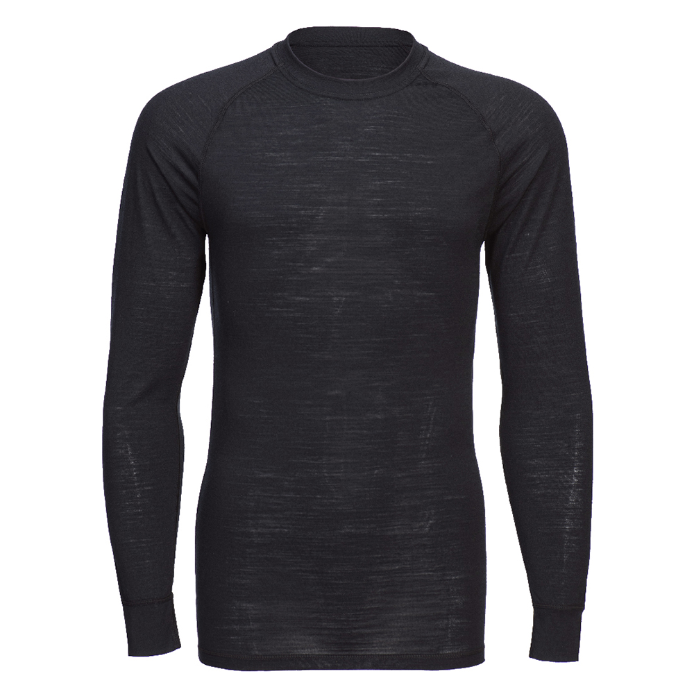 Langærmet t-shirt i merinould med rund hals - Sort