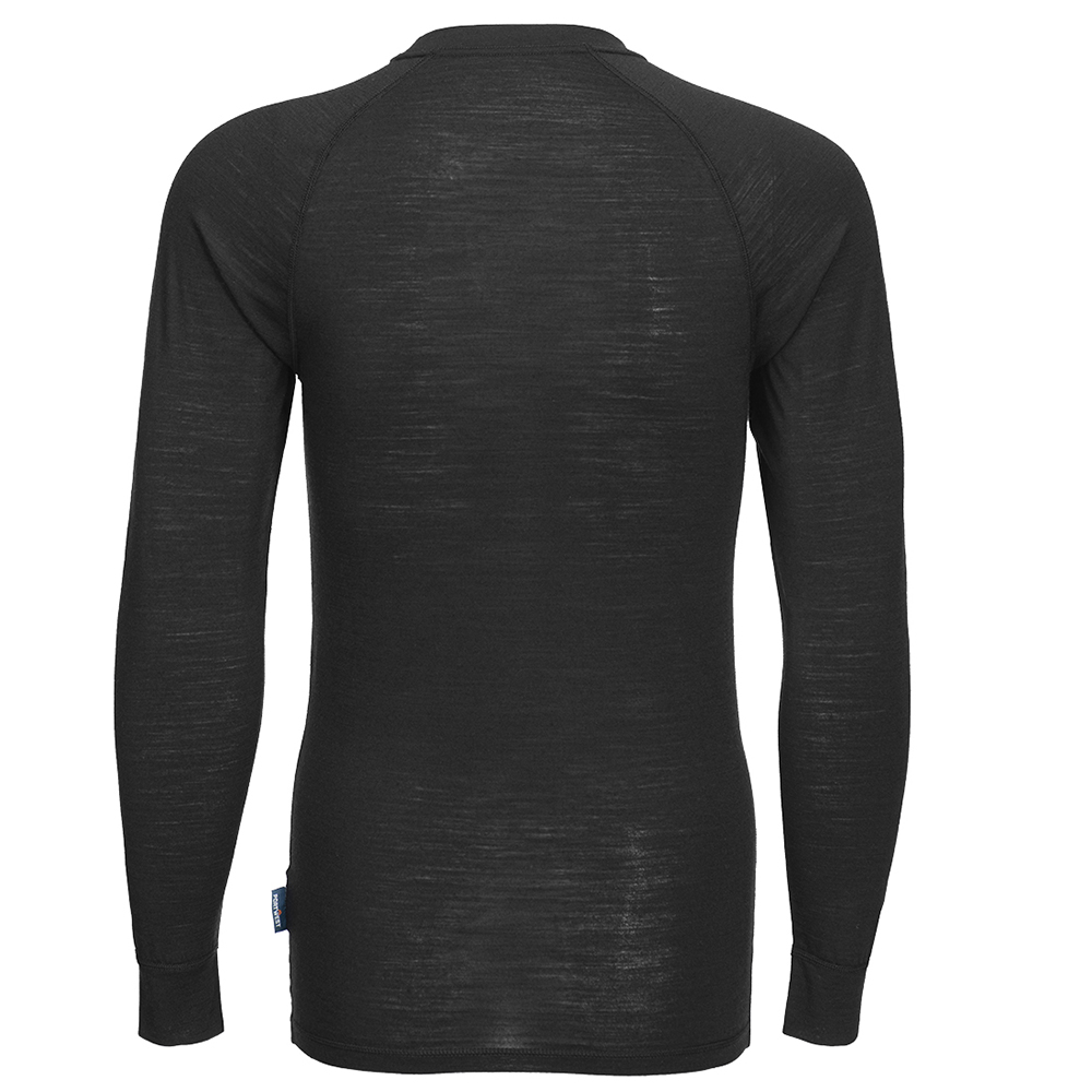 Langærmet t-shirt i merinould med rund hals - Sort - Billede 2