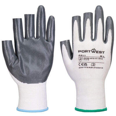 Grip 13 Nitril 3 fingerløs handske (Pk12) - Hvid/Grå