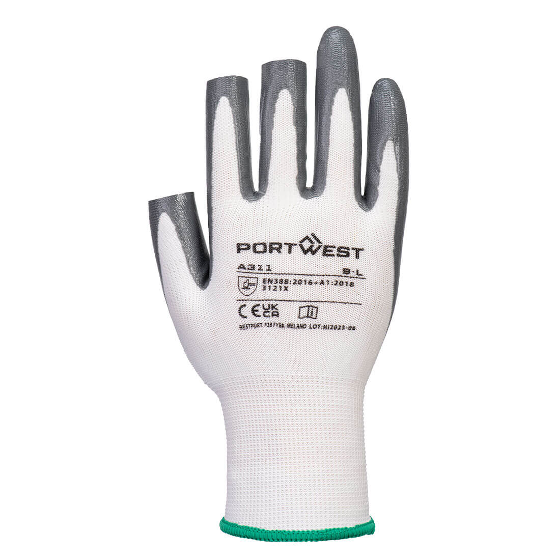 Grip 13 Nitril 3 fingerløs handske (Pk12) - Hvid/Grå - Billede 2