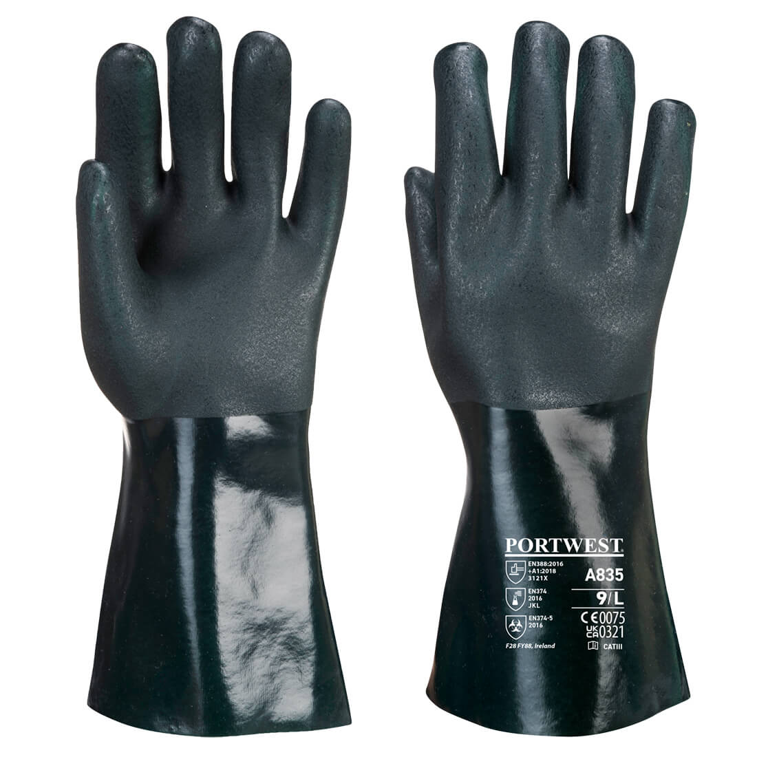 Dobbelt dyppet PVC handske 35cm - Grøn
