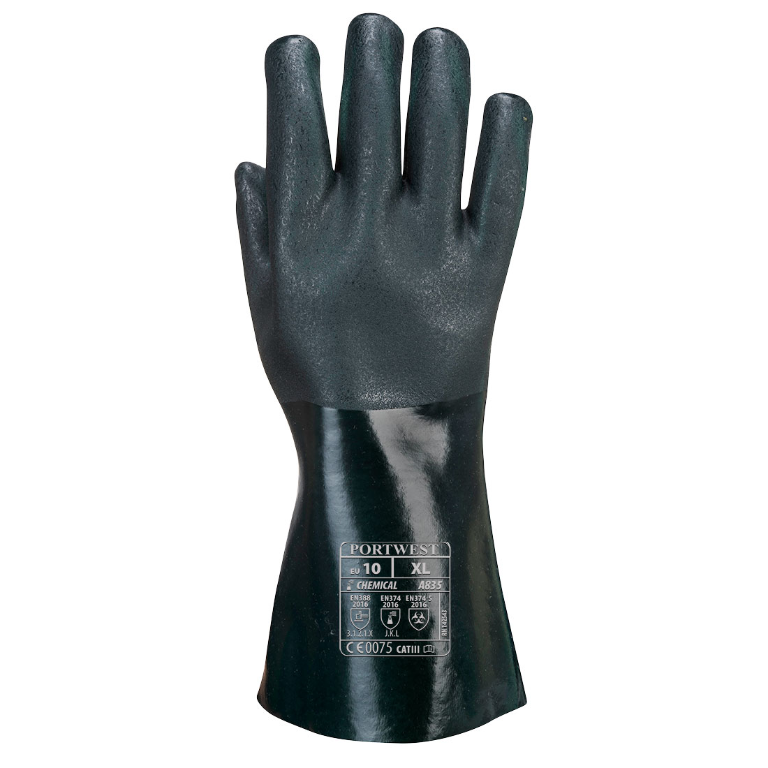 Dobbelt dyppet PVC handske 35cm - Grøn - Billede 2