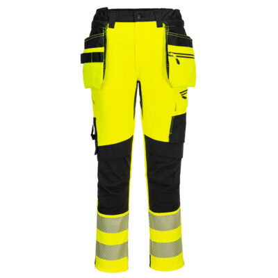 DX4 hi-vis arbejdsbukser med aftagelige hængelommer - Gul/Sort