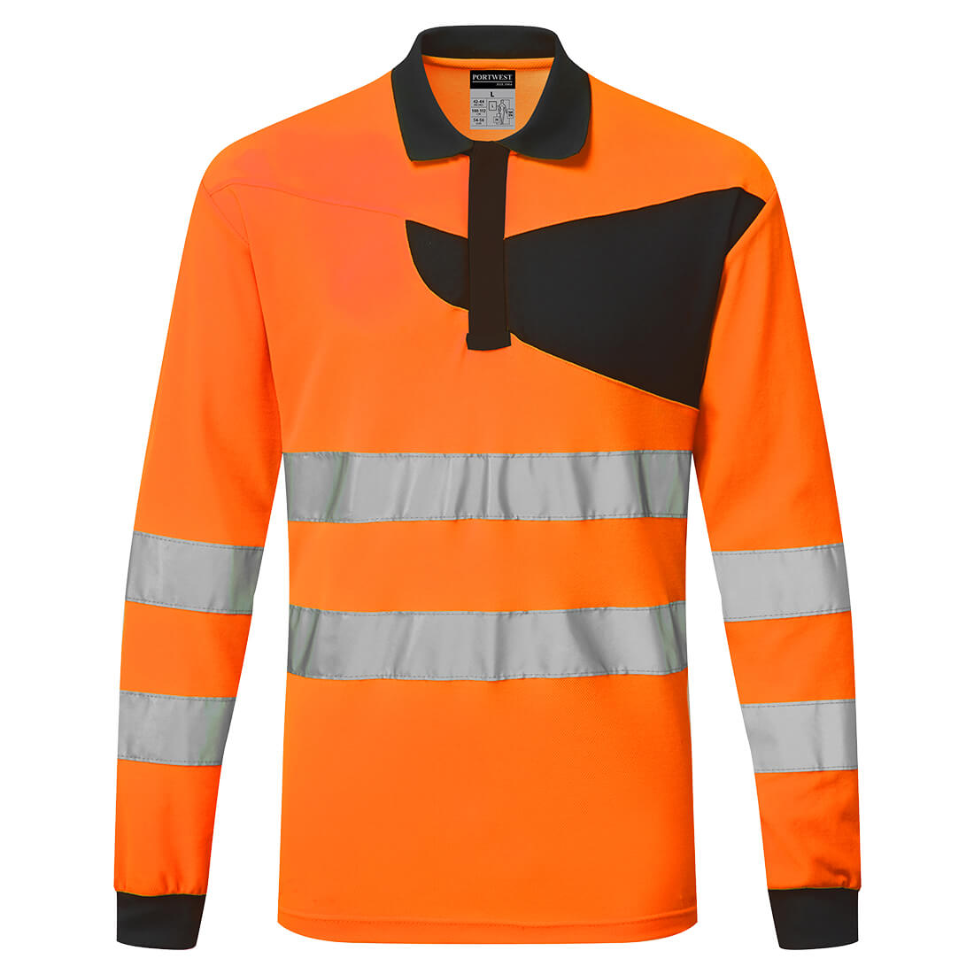 PW2 hi-vis polo m. lange ærmer - Orange/Sort