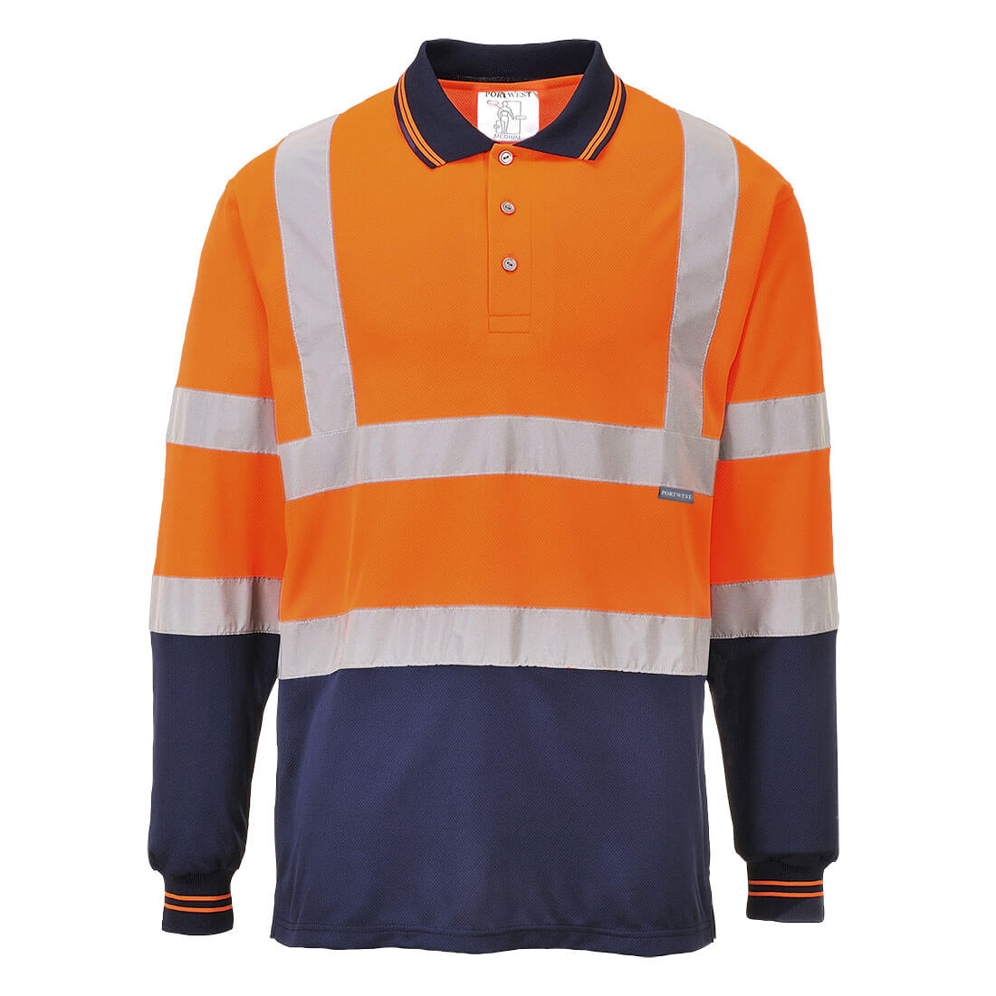 Tofarvet langærmet polo - Orange/Marine
