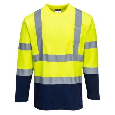 2 farvet langærmet bomulds t-shirts - Gul/Marine