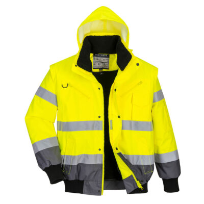 Hi-Vis 3 i 1 pilotjakke med kontrastfarve - Gul/Grå