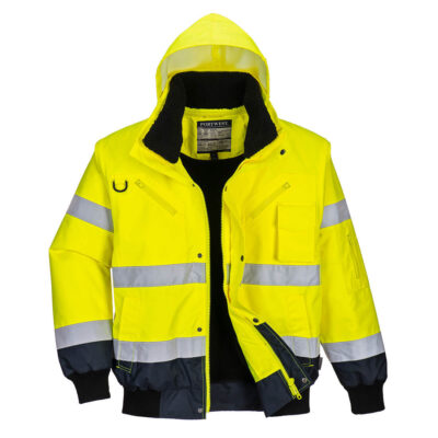 Hi-Vis 3 i 1 pilotjakke med kontrastfarve - Gul/Marine