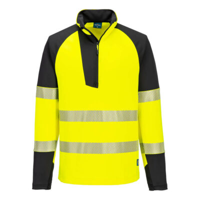 PW3 Hi-Vis sweatshirt m 1/4 lynlås - Gul/Sort
